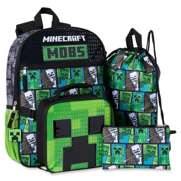 Minecraft Creeper Mojang 16" 5-Piece School Backpack Set w/ Insulated Lunch Bag - Picture 1 of 4